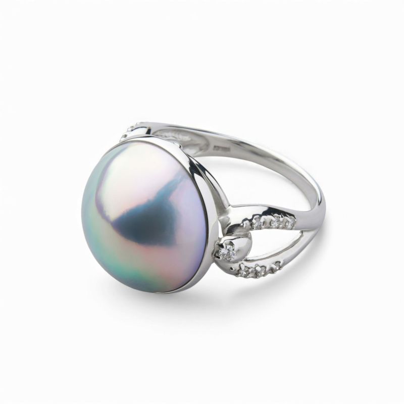 マベ真珠 リング　14mmUP K18WG オーロラパープル [WSP]