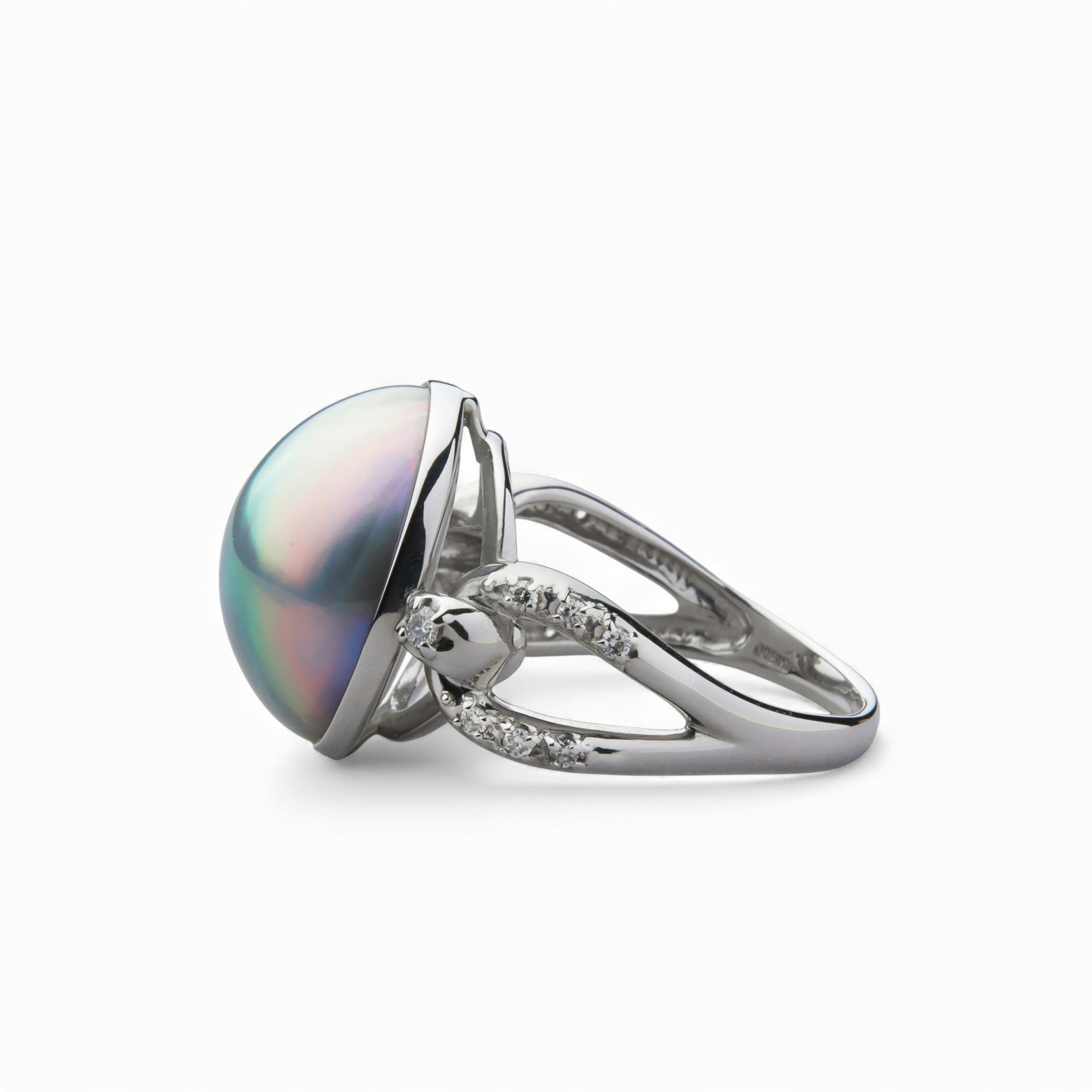 マベ真珠 リング　14mmUP K18WG オーロラパープル [WSP]