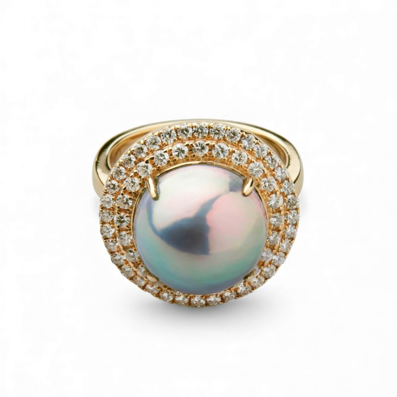 マベ真珠 リング 12mmUP K18YG オーロラグリーン [WSP] | その他リング