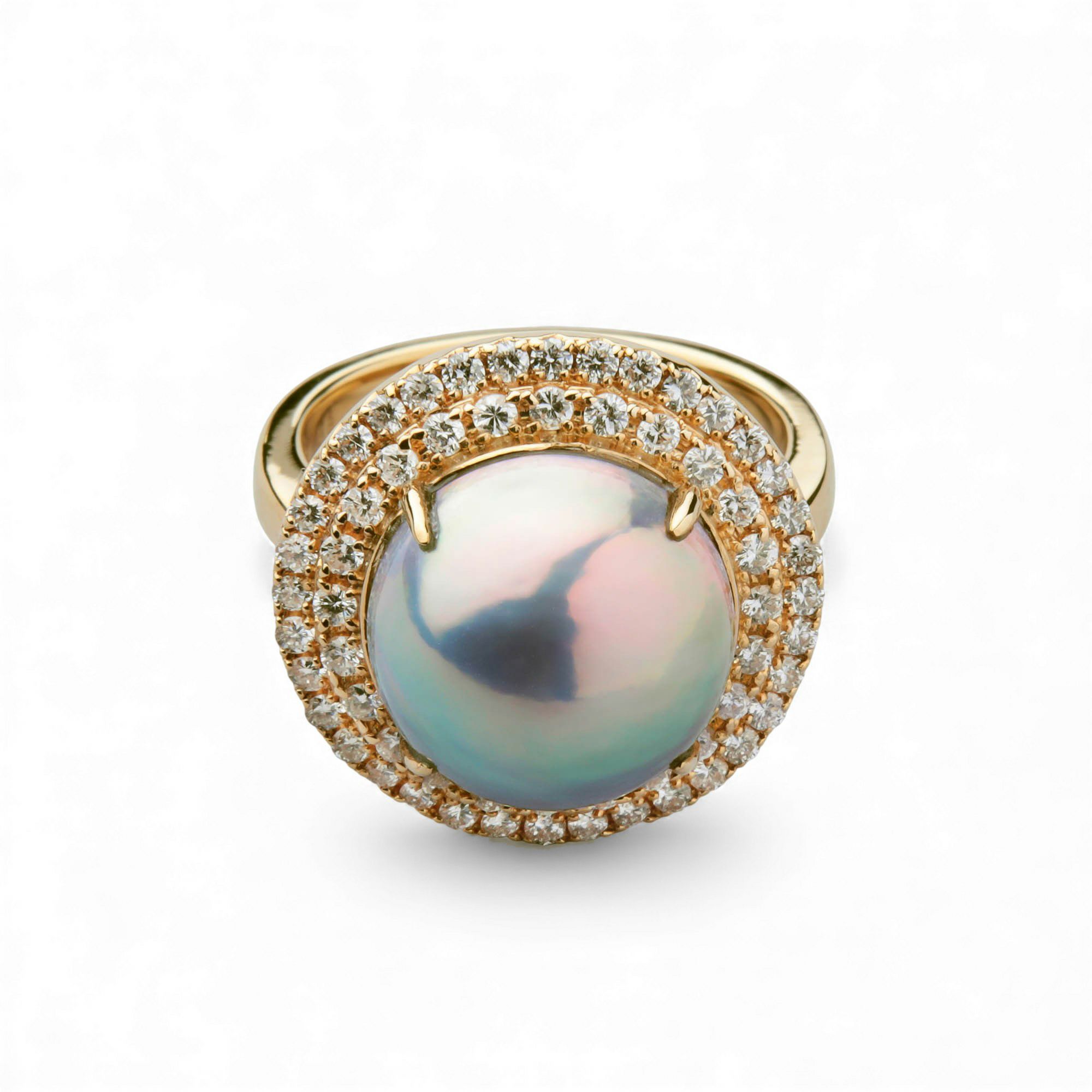 マベ真珠 リング　12mmUP K18YG オーロラグリーン [WSP]