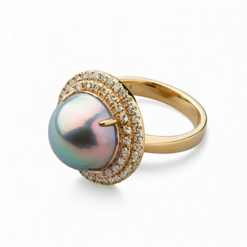 マベ真珠 リング　12mmUP K18YG オーロラグリーン [WSP]