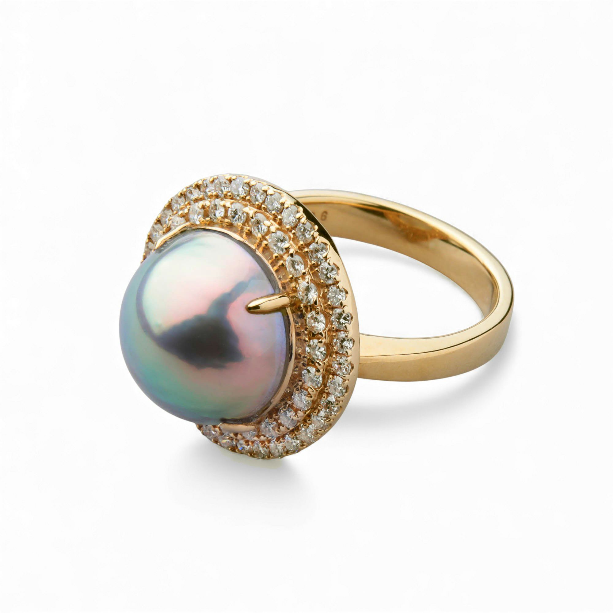 マベ真珠 リング　12mmUP K18YG オーロラグリーン [WSP]