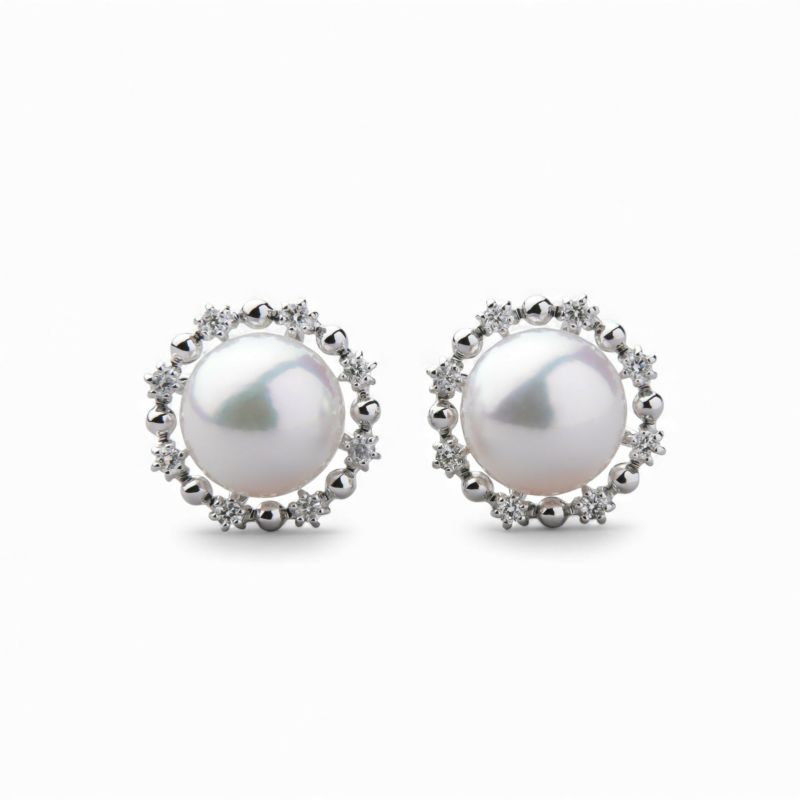 オーロラ花珠真珠 ピアス　7.5-8.0mm PT900 取り巻き [WSP]