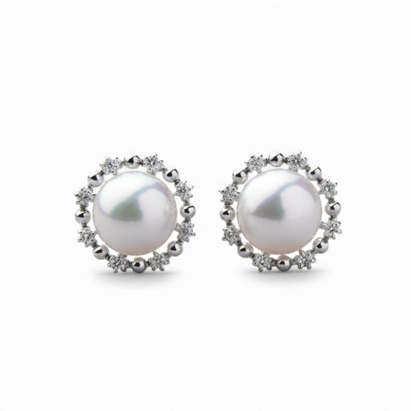 オーロラ花珠真珠 ピアス 7.5-8.0mm PT900 取り巻き [WSP] | 花珠真珠