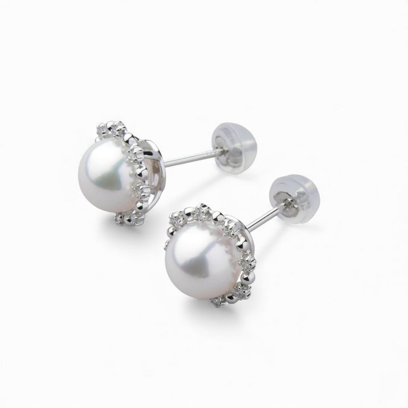オーロラ花珠真珠 ピアス　7.5-8.0mm PT900 取り巻き [WSP]