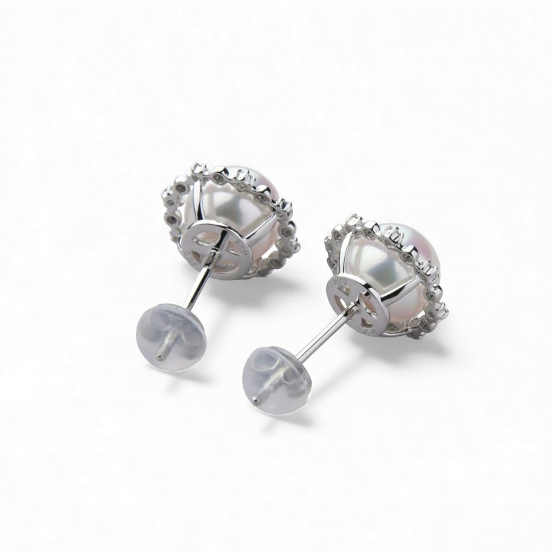 オーロラ花珠真珠 ピアス　7.5-8.0mm PT900 取り巻き [WSP]