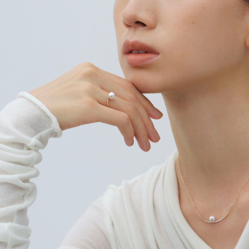 三日月 パールリング K18YG [WSP]