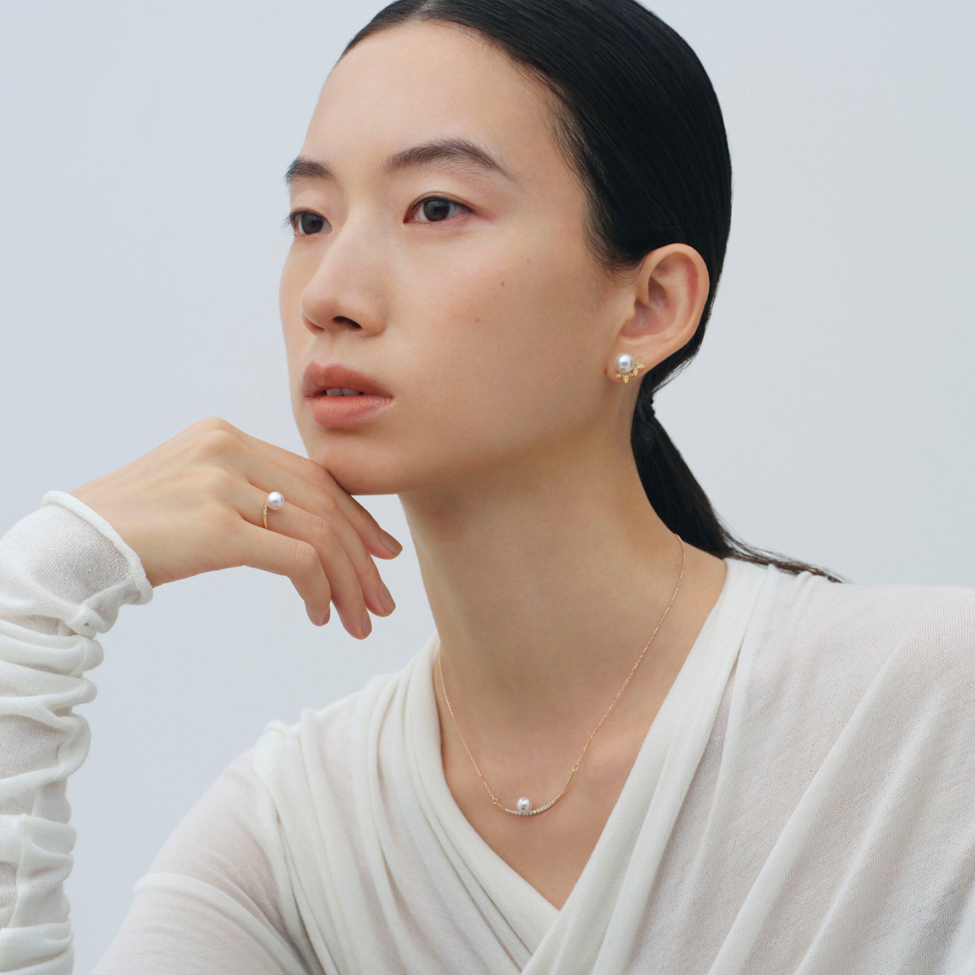 三日月 パールリング K18YG [WSP]