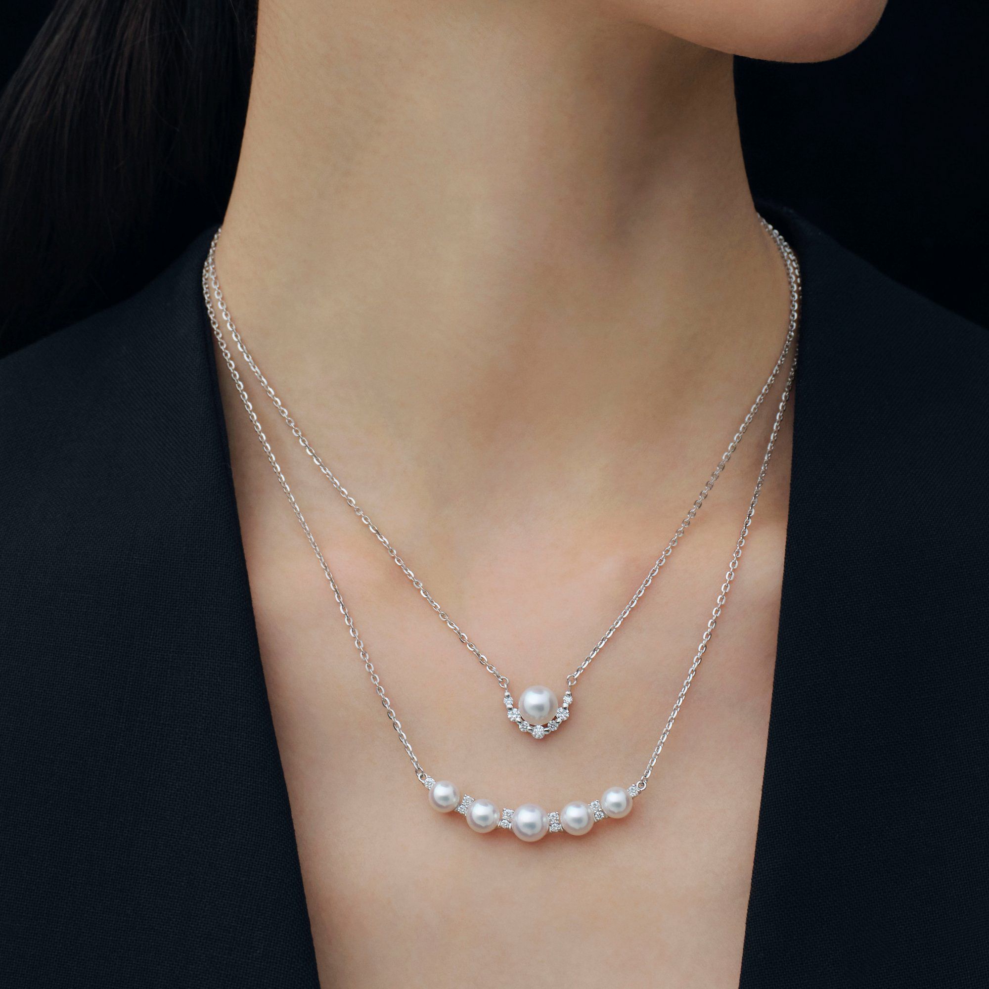 5珠パールグラデーション ダイヤペンダント PT900/850 [WSP]