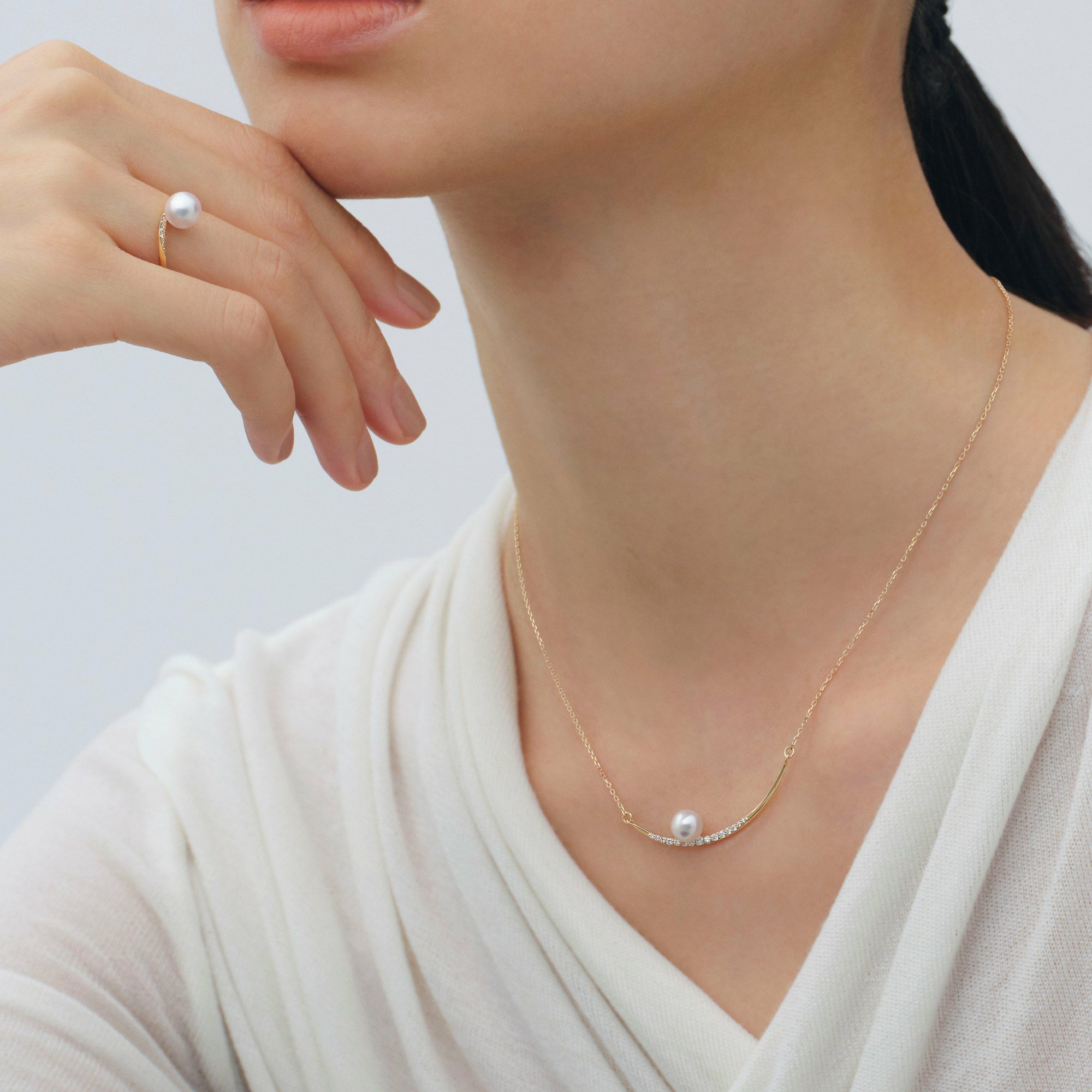 三日月 パールペンダント K18YG [WSP]