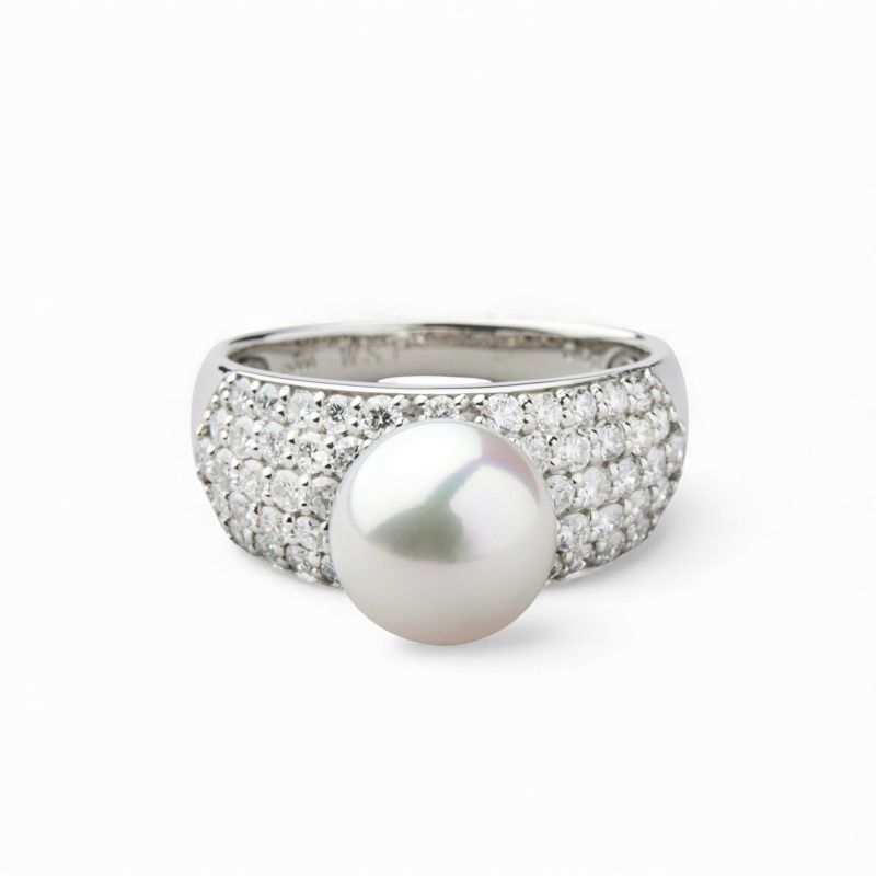 オーロラ花珠真珠 ダイヤモンド パヴェリング 8.5-9.0mm PT900 -TOP