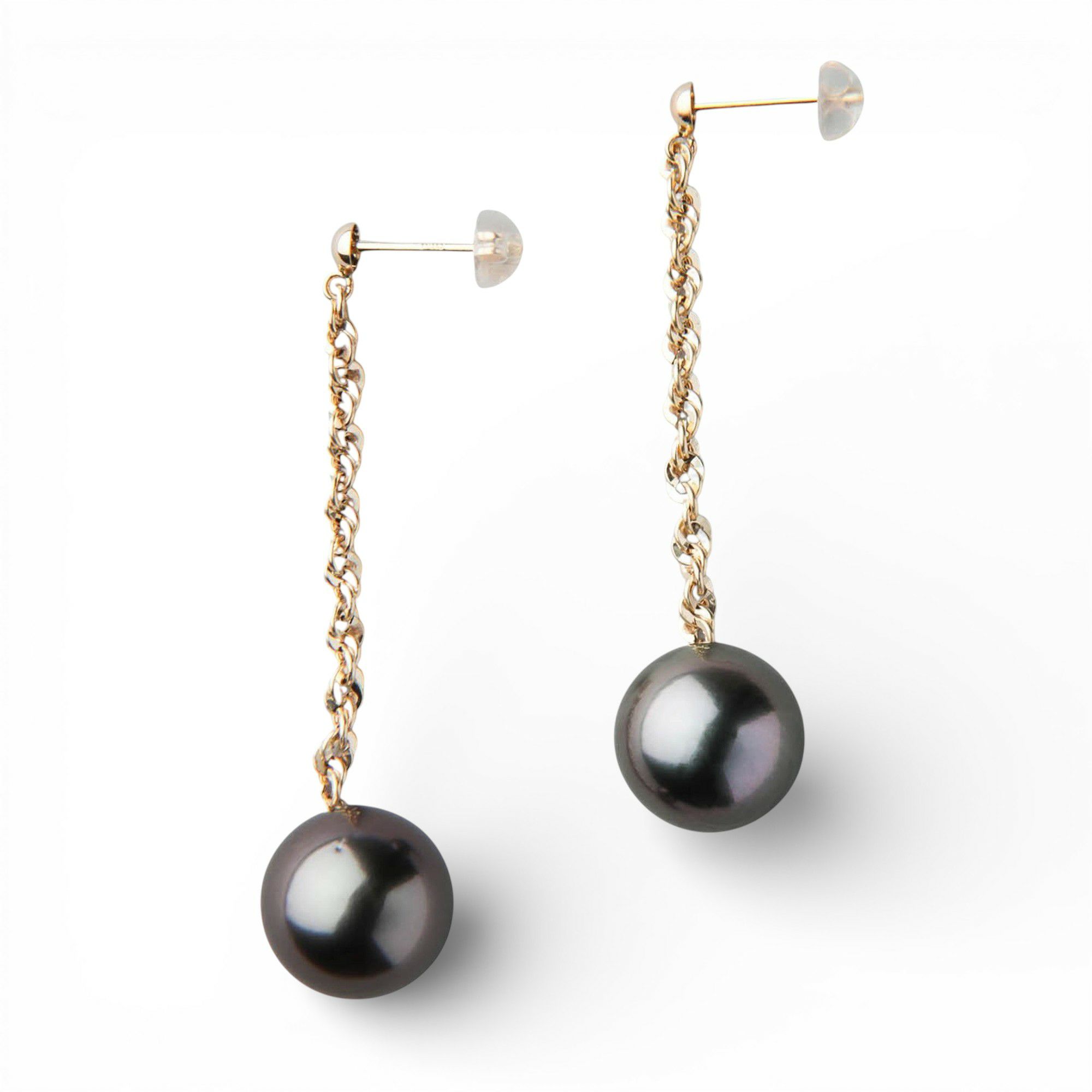 Tahitian+ タヒチ黒蝶真珠 チェーンピアス 11mmUP K18YG | 南洋真珠