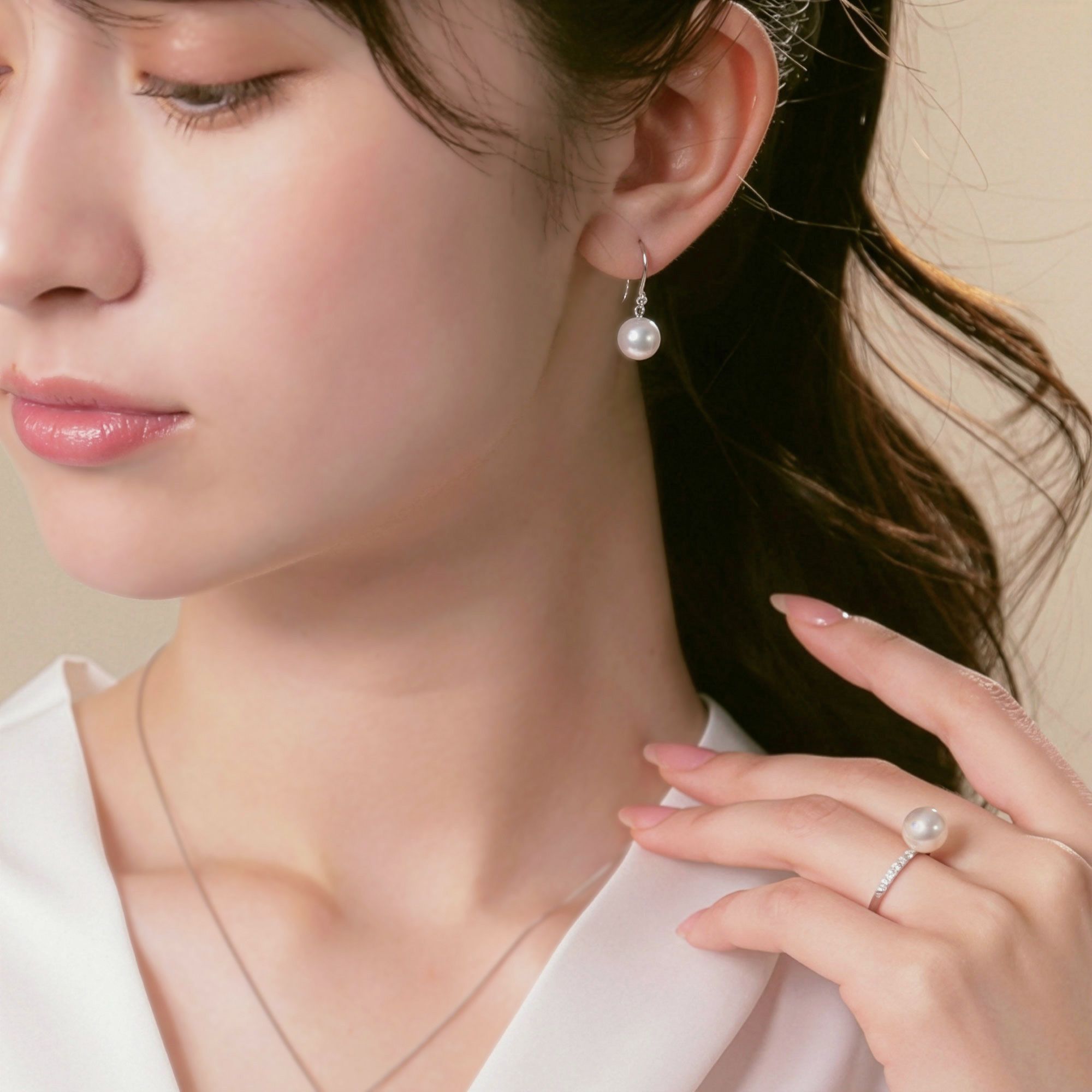 オーロラ花珠真珠 フックピアス　8.0-8.5mm PT900