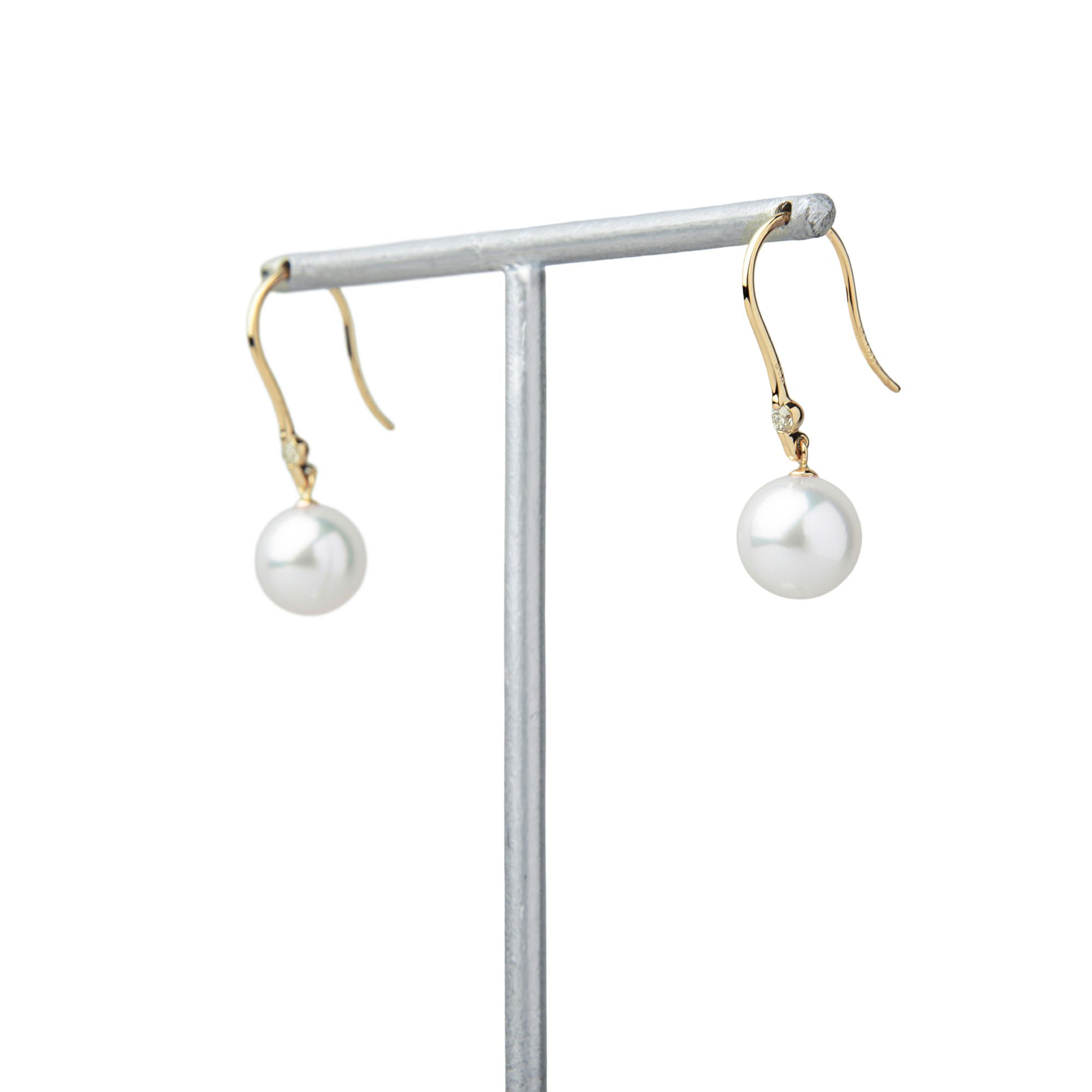 オーロラ花珠真珠 フックピアス　8.0-8.5mm K18YG