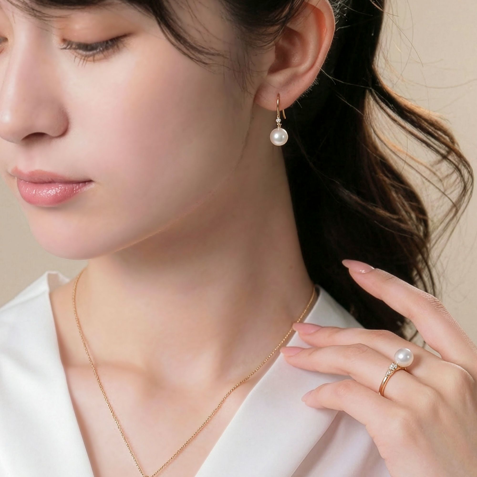 オーロラ花珠真珠 フックピアス　8.0-8.5mm K18YG