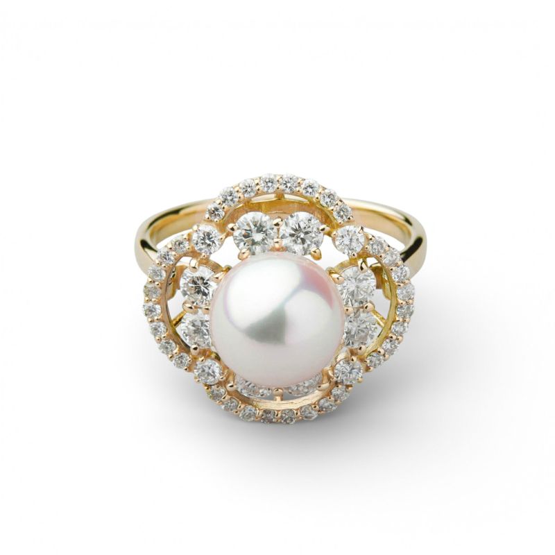 オーロラ花珠真珠 ダイヤモンド リング　8.0-8.5mm K18YG -TOP Quality- [WSP]