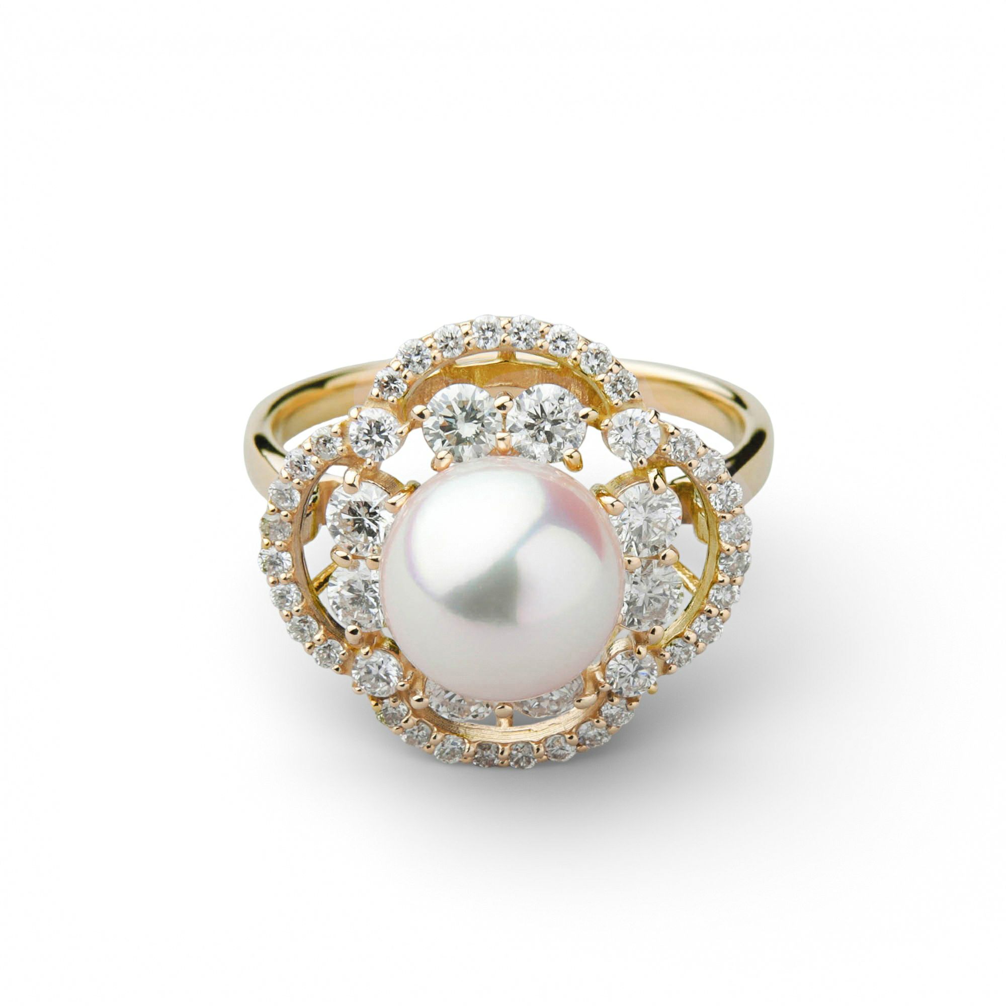 オーロラ花珠真珠 ダイヤモンド リング　8.0-8.5mm K18YG -TOP Quality- [WSP]