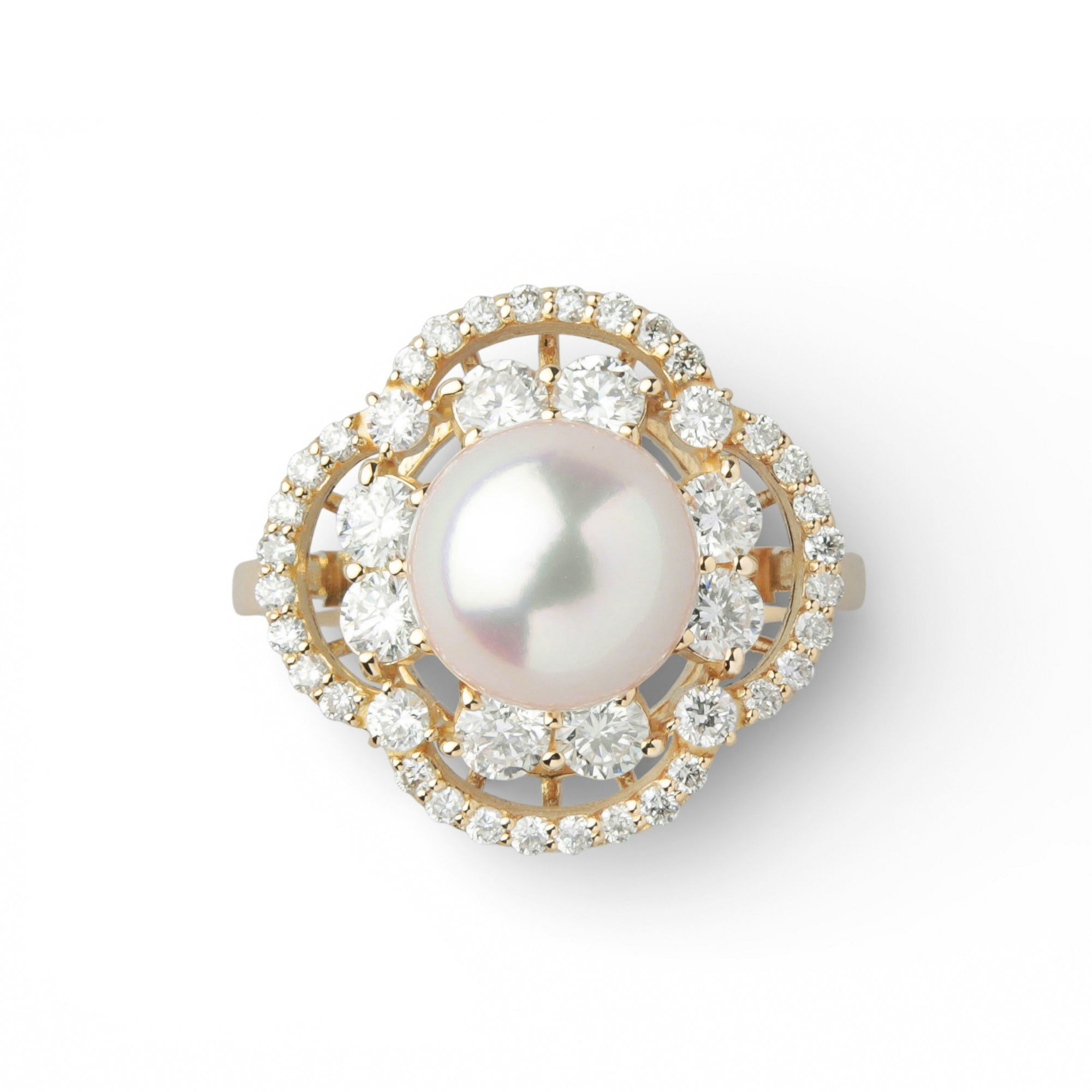 オーロラ花珠真珠 ダイヤモンド リング　8.0-8.5mm K18YG -TOP Quality- [WSP]