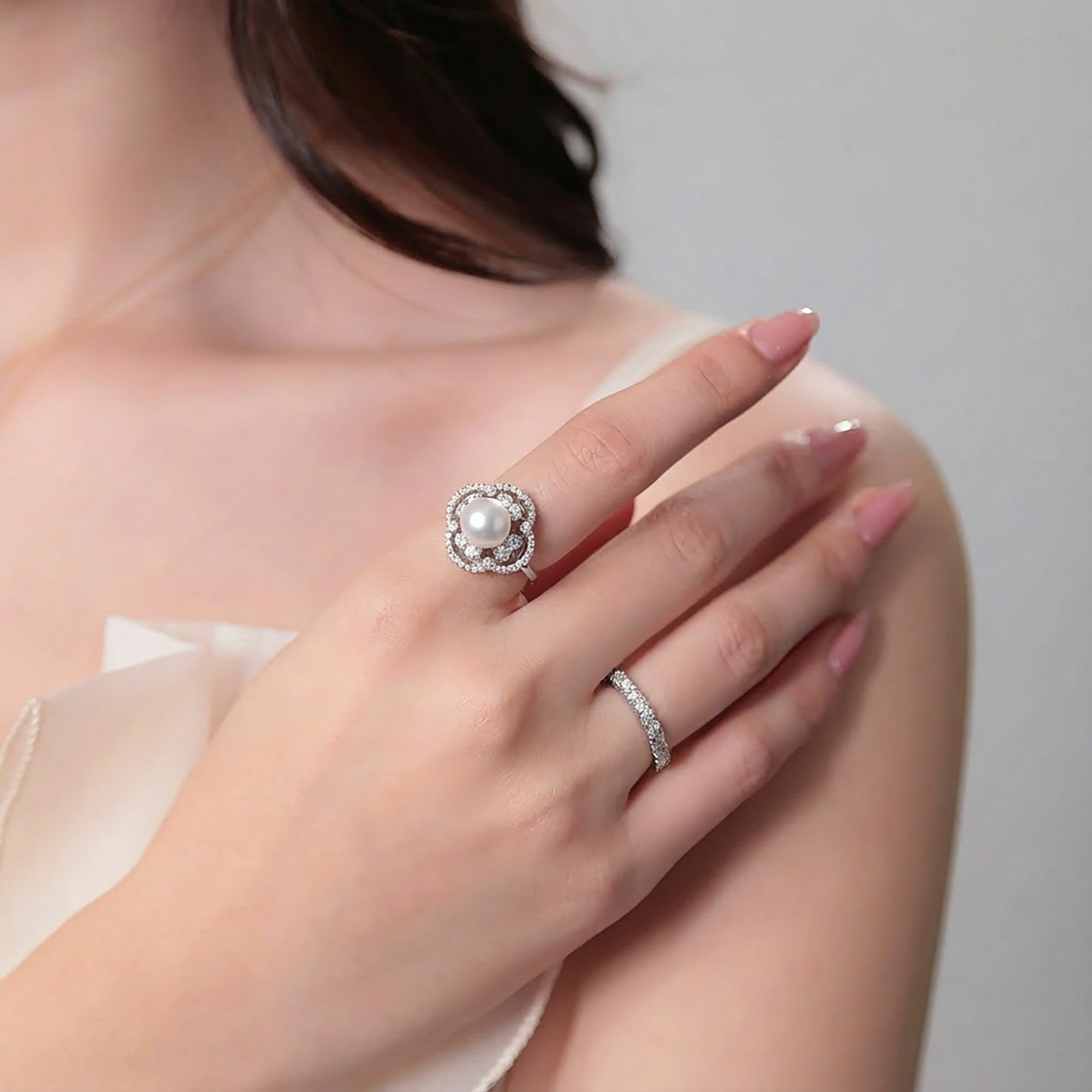 オーロラ花珠真珠 ダイヤモンド リング 8.0-8.5mm PT900 -TOP Quality